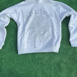 white rhinestone sp5der hoodie