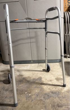 Folding Walker with Front Wheels, fold-release buttons