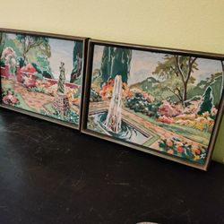 PAIR OF VINTAGE PBN GARDEN SCENES 
