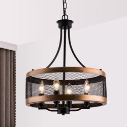 Rustic 4-Light Mesh Drum Chandelier - New