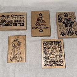 Christmas Wood Stamps Lot