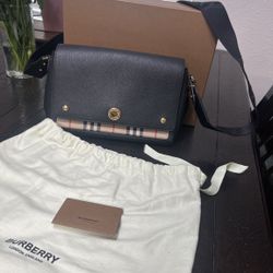 Burberry Note Medium Leather & Vintage Check Crossbody Bag