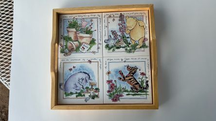Vintage Winnie the Pooh Tile Serving Tray with Disney Sayings-Baby, Child, Kitchen, Art Gift