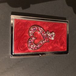 New Heart W/ Pendant &mirrow Card Case For Business Card, ID, Credit Card Or Money Holder