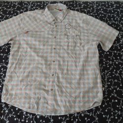 howler bros short sleeve button up shirt plaid L company initials