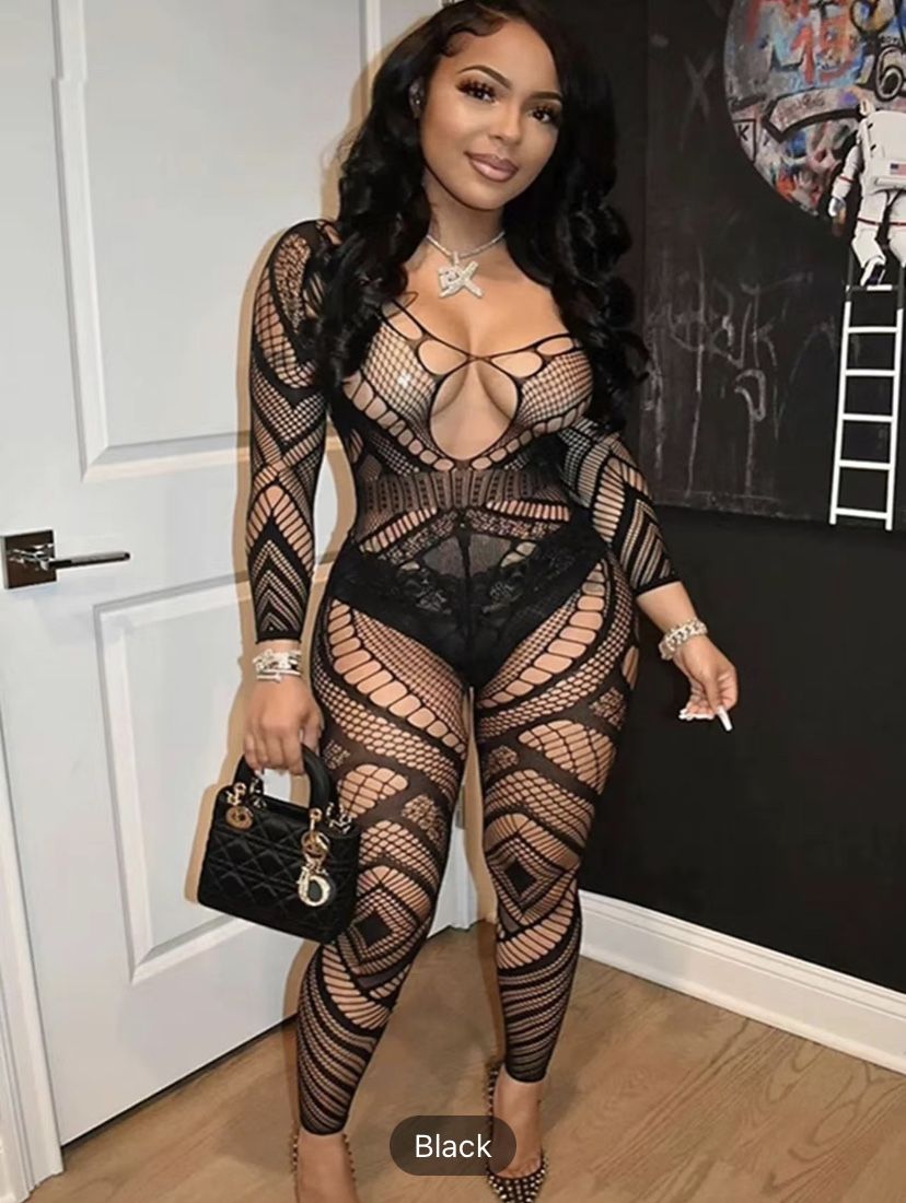 Women's Sexy Bodystocking Lingerie Long Sleeves Fishnet Stockings