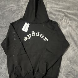 Black And White Rhinestone Sp5der Hoodie Size Medium
