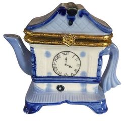 Mantle Clock Tea Pot Ceramic Hinged Trinket Box