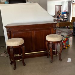 Solid Wood Bar And Matching Stools