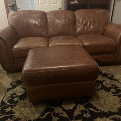 Leather Sofa And Matching Ottoman