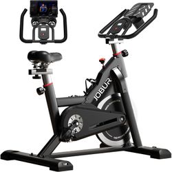 Exercise Bike JOBUR stationary Bike Silent Transmission Workout Bike 300 lbs load-bearing Magnetic Resistance Pro Indoor Cycling Bike with Tablet Comp