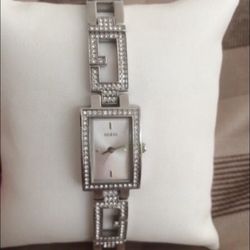 Silver Guess Watch With Rhinestones For Woman