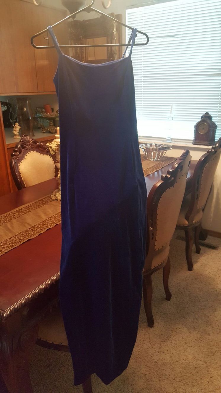 Electric blue velvet formal evening dress