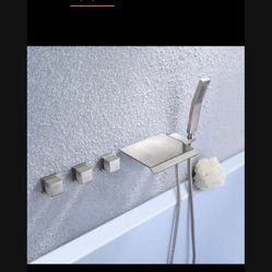 Moda Waterfall Wall Mounted Tub Filler Faucet With Hand Shower Brushed Nickel Sh44