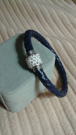 Blue leather bracelet