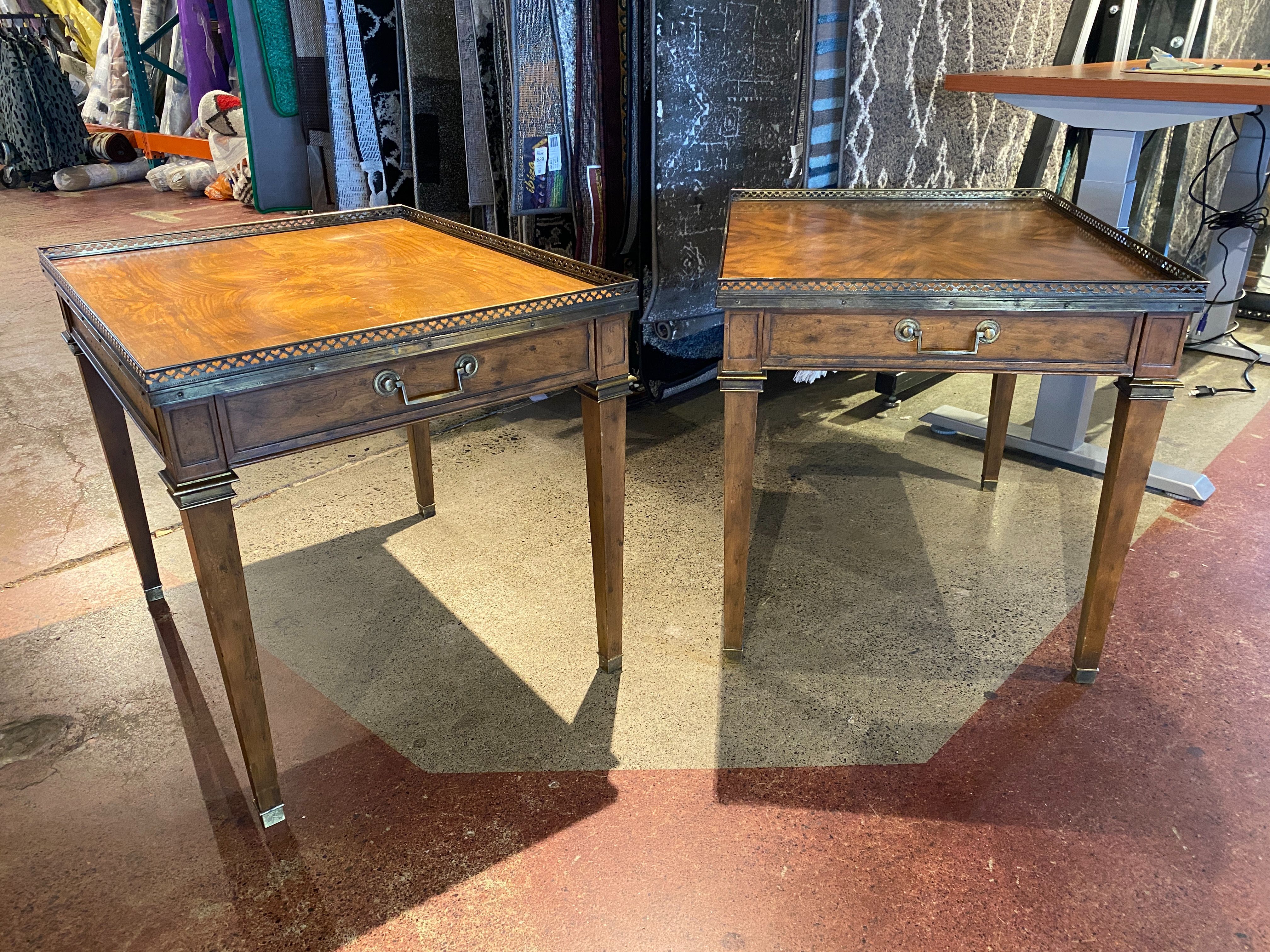 BAKER FURNITURE French Regency Solid Wood End Table with Brass Trim (Set of 2)