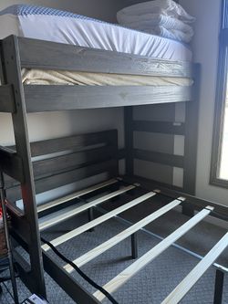 Twin Over Queen bunk bed frame - solid wood gray - Like new