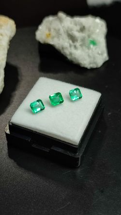 Natural Colombian Emerald Trio – Emerald Cut | 1.10 Ct | 4.6 × 4.1 mm | $435 | Matching Set