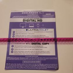 $4 DIGITAL HD MOVIE. ZOOLANDER 2. $4 OR TRADE FOR A MOVIE TITLE I DO NOT ALREADY OWN.