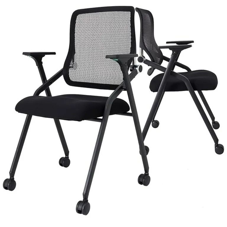 BROBRIYO 2 Pack Stackable Folding Chairs with Cushion Padded Mesh Bouncing Back Conference Room Chair for Office Meeting Training