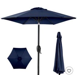 7.5ft Heavy-Duty Outdoor Market Patio Umbrella w/ Push Button Tilt, Easy Crank - Navy Blue