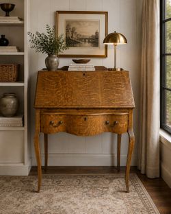 Vintage Tiger Oak Secretary Desk / Writing Desk