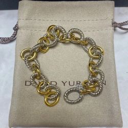 David Yurman Silver-Gold Interlaced Oval Bracelet 21cm 
