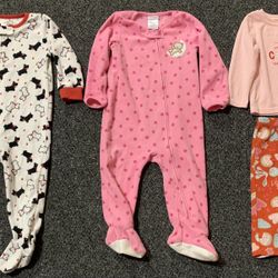 Toddler girl size 18 month two fleece sleepers and one set pajamas 