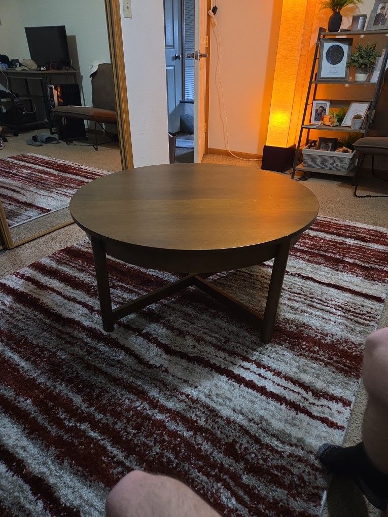 Walnut Circular Wooden Table.