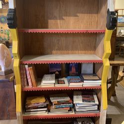 Bookshelf Wood With Adjustable Shelves Painted W Lightning & Cloud