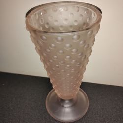 Vintage Indian Glass Pink Frosted Hobnail Vase