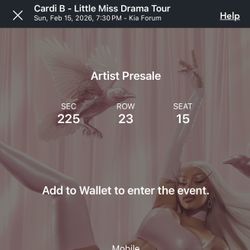Ticket For Cardi B. Concert @ KIA Forum Inglewood 