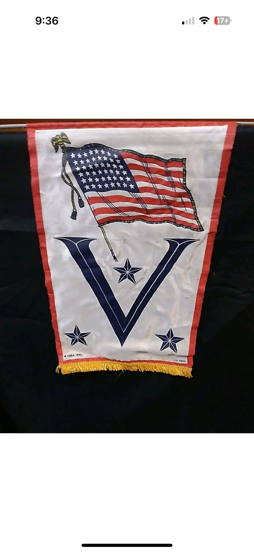 Vintage WWII World War 2 Victory Flag / Banner  3 Stars (1941)