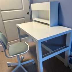 Ikea Pahl kids small White student desk hutch rolling chair set