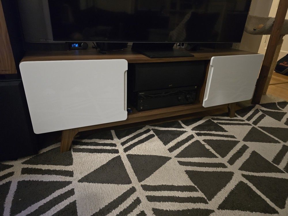 Mid Century Modern Media Console TV Stand W Cabinets And Shelves