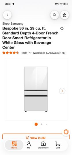 Bespoke 36 in. 29 cu. ft. Standard Depth 4-Door French Door Smart Refrigerator in White Glass with Beverage Center