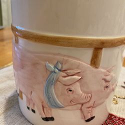 Vintage ceramic pig cookie jar. Lid not airtight. Perfect as utensil/ faux plant holder. Farmhouse.