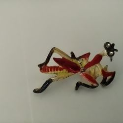 Old Vintage Praying Mantis Broche/ Rhinestone Eyes