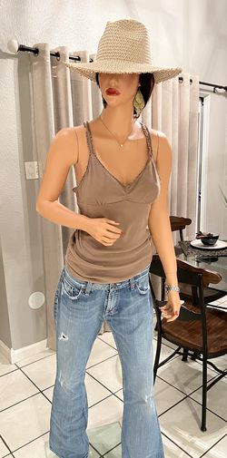Tan tank top with ruffled straps and built-in bra (xl but fits like a large)