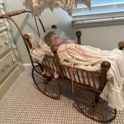 China Bisque Doll With Carriage-Excellent Condition 
