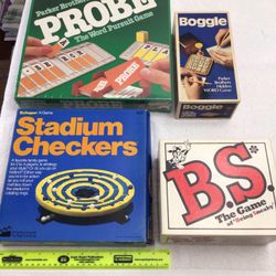 Vintage Dice Card Board Complete Games Probe, Stadium Checkers, Boggle, B.S. w/ Instructions