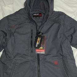 BRAND NEW WHITH TAGS ARIAT FR MEN'S DURALIGTH STRETCH CANVAS  HOODIE JACKET SIZE LARGE REGULAR 