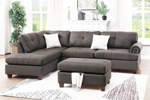 Brand New Ash Black Sectional Sofa With Storage Ottoman