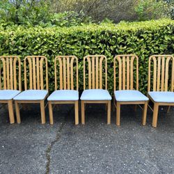 6 Mid Century Solid Wood Dining Chairs 