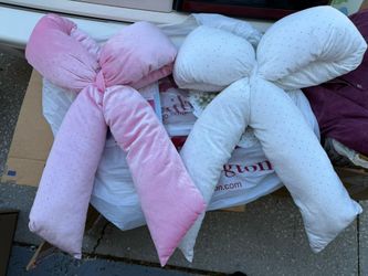 New- 2 Large Oversized Pink And White Plush Decor Pillows- For Walls, Doors Or Christmas Decor- New