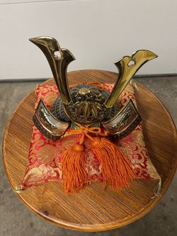 Vintage Japanese decorative samurai helmet ornament, known as a kabuto.