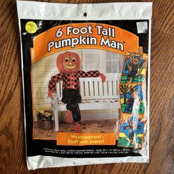 Vintage Halloween, Big 6‘ Tall, Pumpkin Man, Yard Decoration Scarecrow