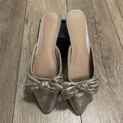 Size 8 Gold Mule Flats With Bow From From Loft