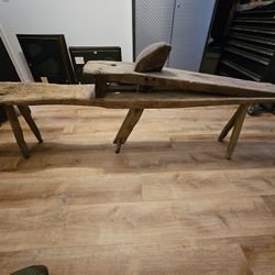Antique Wooden Shaving Horse Workbench With Clamp