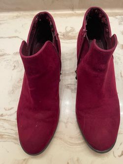 Size 7 Burgundy Suede Ankle Boots with Side Zipper
